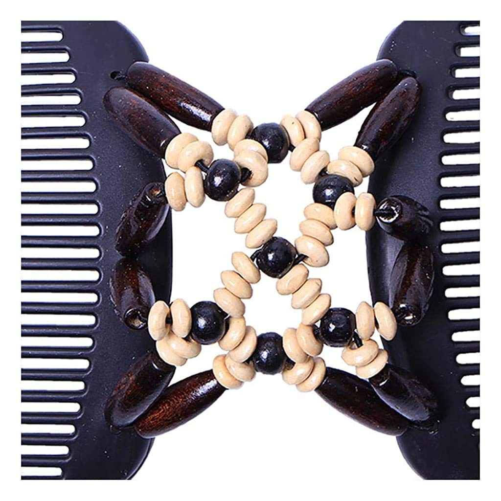 MAYCREATE Magic Double Row Wooden Butterfly Hair Clip for Women with Stretchy Beads | Retro African Comb