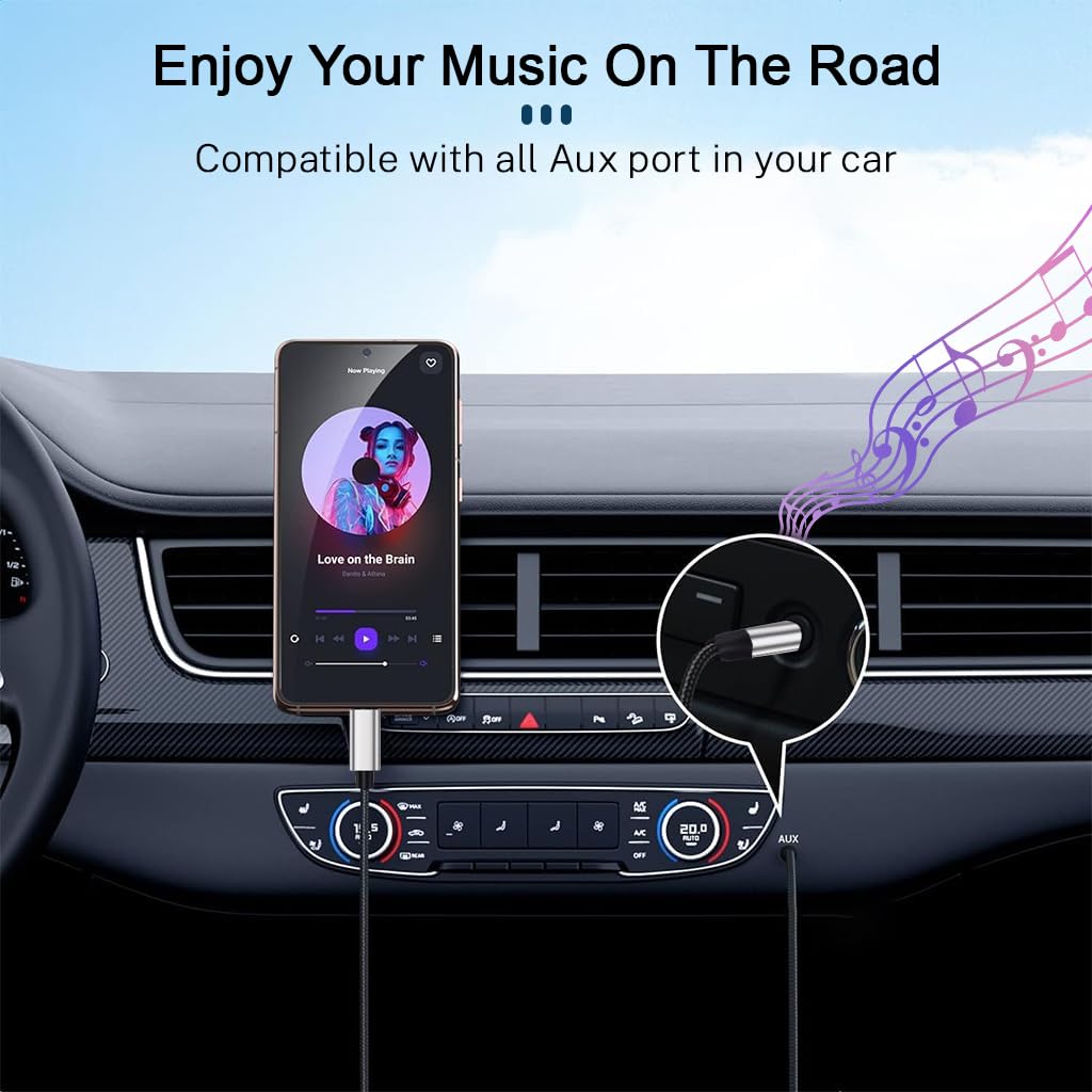 Verilux Type C to 3.5mm Audio Cable for Car and Headphones 6.6ft with DAC Chip | Nylon Braided