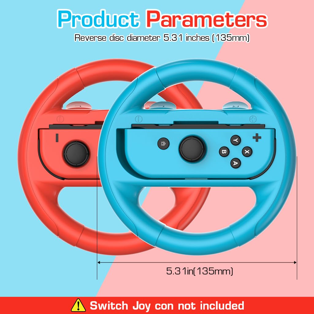ZORBES Racing Game Steering Wheels for Switch Joy‑Cons with 135mm Design | Red and Blue ABS Pair