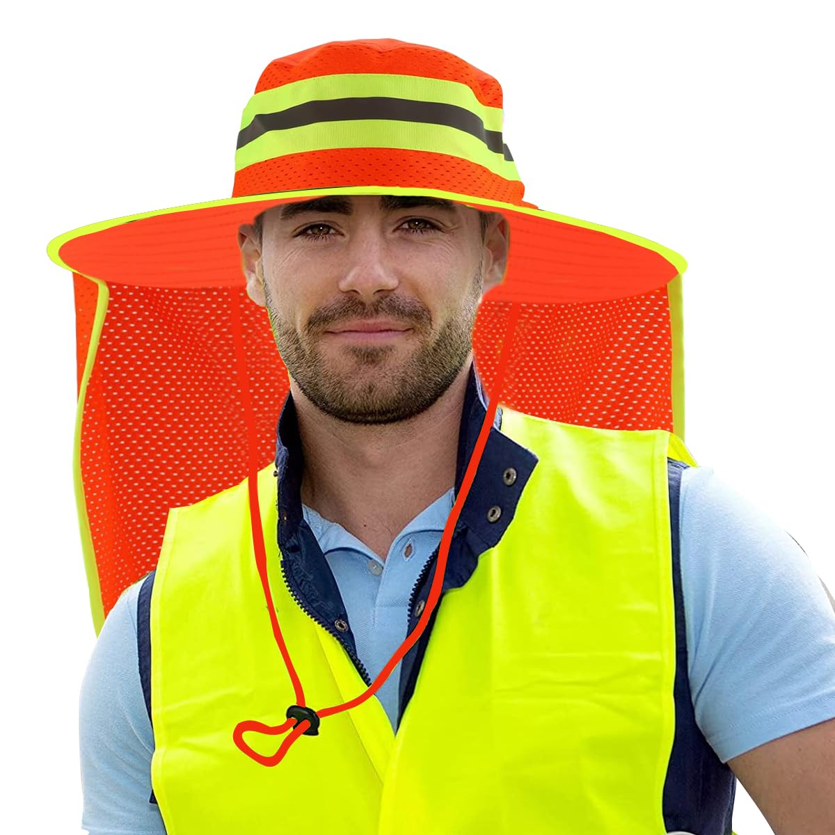 Serplex Safety Reflective Bucket Hat for Work and Outdoor Use with Neck Flap 58–60cm | Breathable Mesh Sun Protection