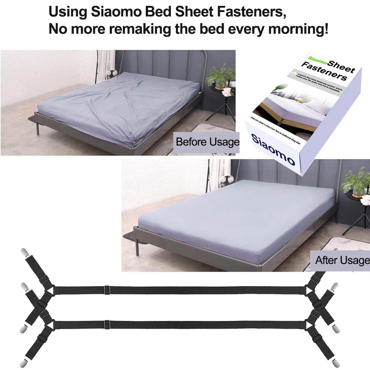 HASTHIP Bedsheet Holder, 2pcs Bedsheet Fitter Clips, Adjustable Crisscross Bedsheet Holder Strap with Heavy Duty Grippers Clips, Fitted Bed Sheet Fasten Suspenders Grippers to Hold Sheets