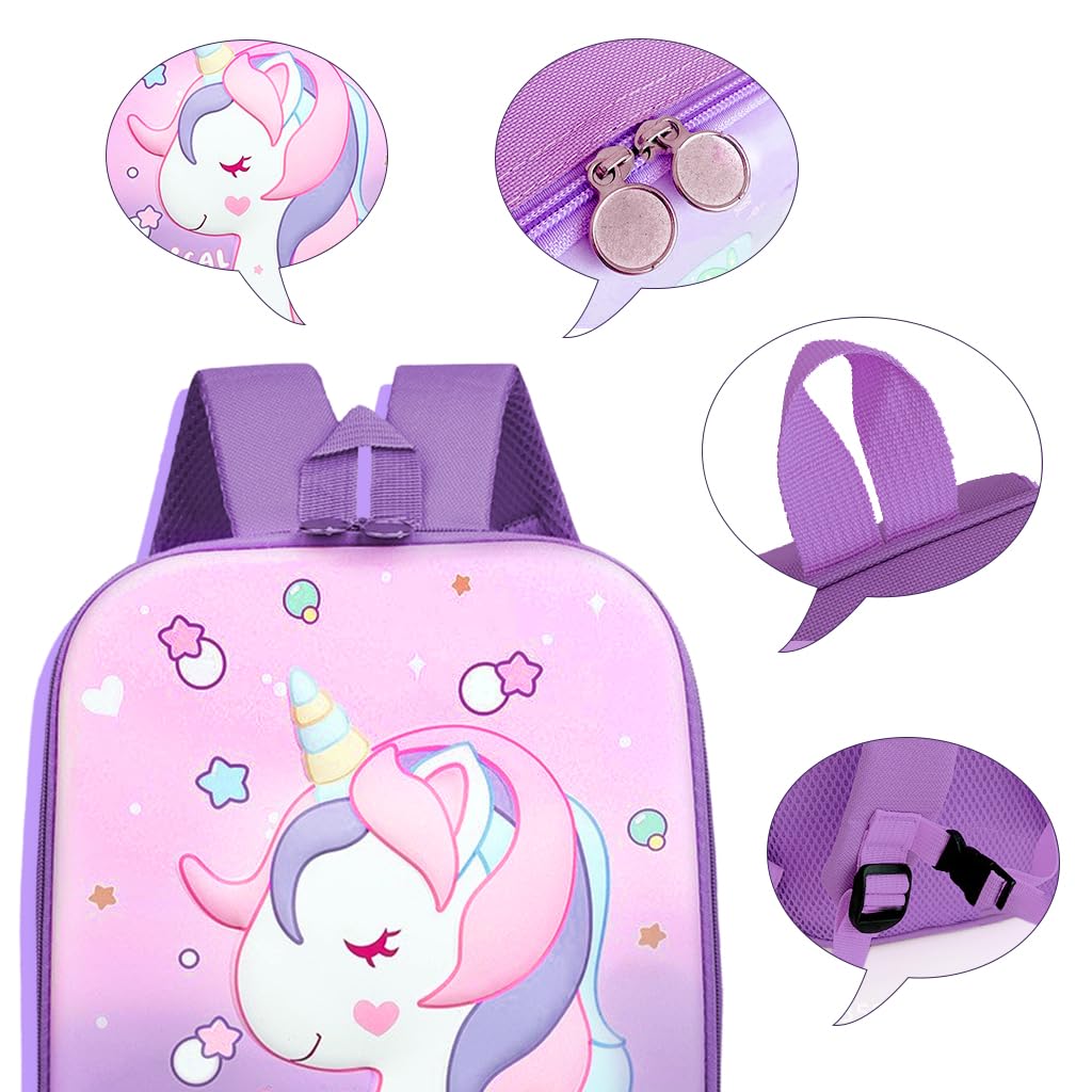 PALAY® Kindergarten Backpack for Girls Purple Unicorn Backpack for School Girls Small Waterproof Bookbag Backpack for Preschool Girls Children's Day Gift School Gift for Girls Age 2-5 Years