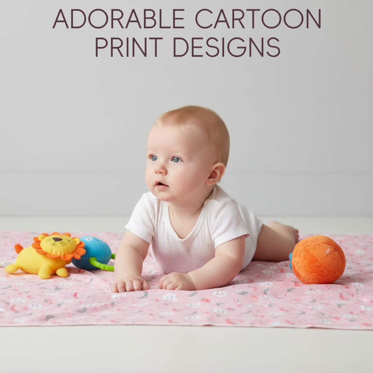 SNOWIE SOFT baby swaddle set for newborns with 76x76cm flannel muslin wraps | pink cartoon design