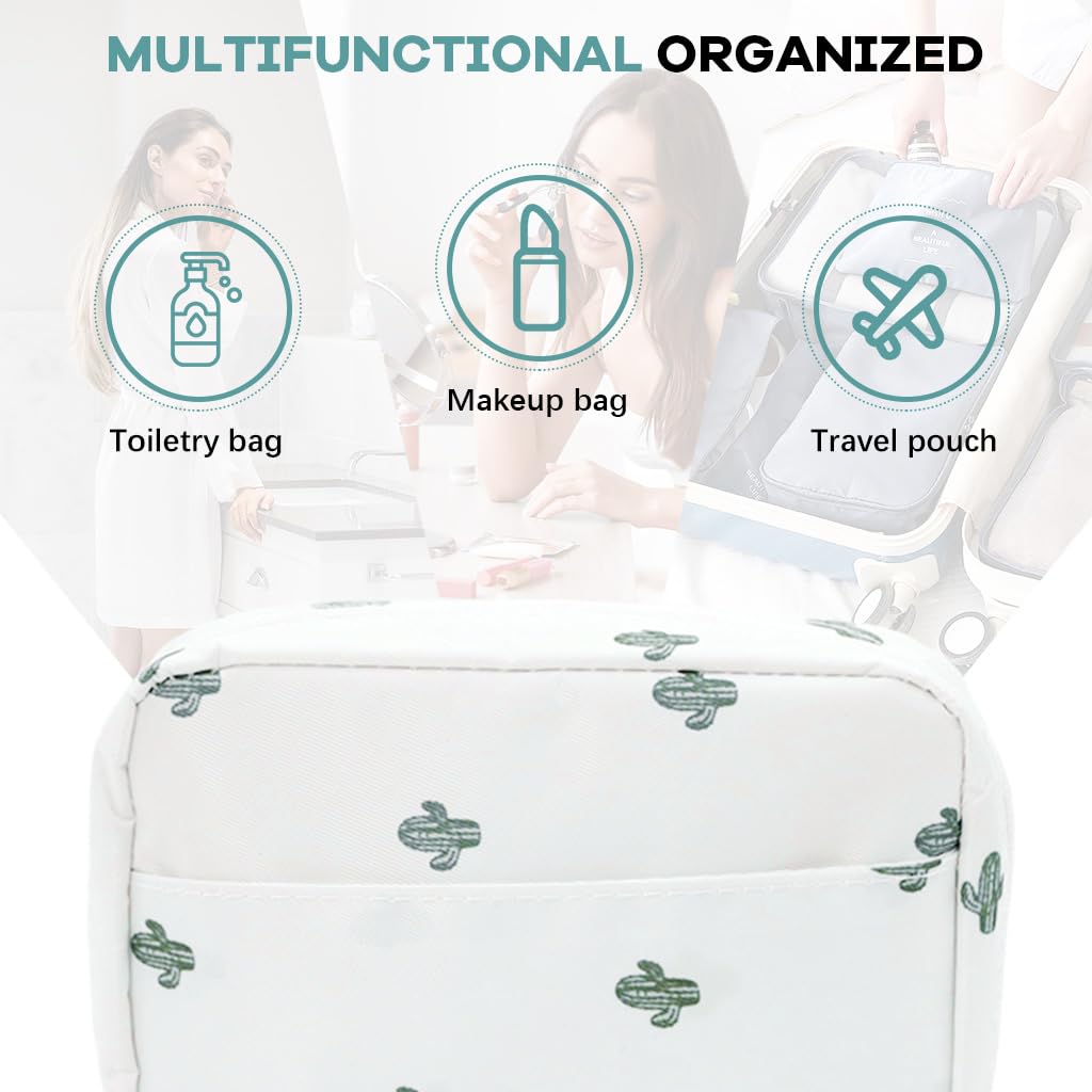 MAYCREATE Makeup Pouch for Travel with Lipstick Slots and Waterproof Polyester 17x11.5x5cm | Cactus Print Organizer Bag for Women