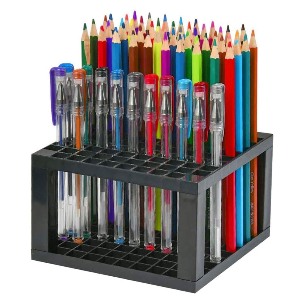 Climberty® 96 Holes Pencil & Brush Holder - Plastic Study Desk Stand Organizer Holding Rack for Pens, Paint Brushes, Colored Pencils, Gel Pens, Markers and Modeling Tools, Storage & Organizing Crate