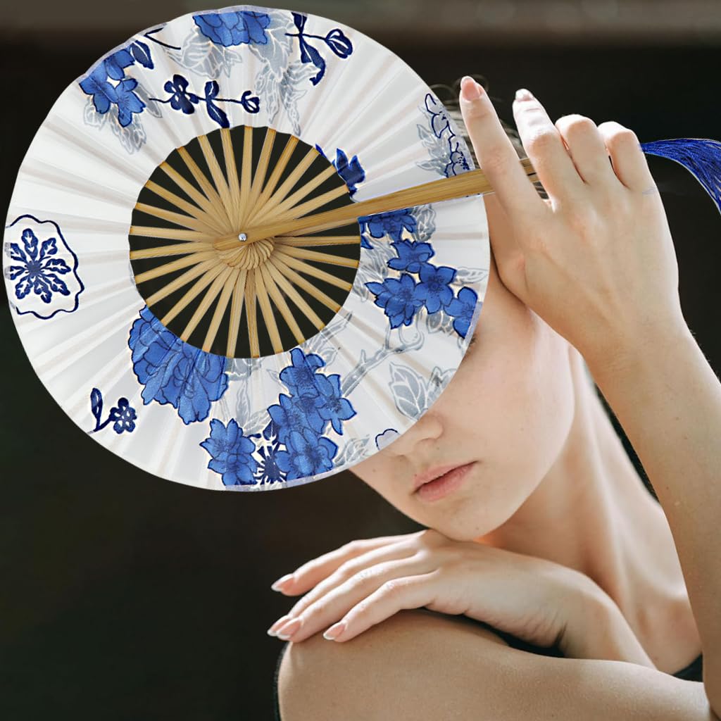 HASTHIP Round Handheld Fan for Wedding and Home Décor with Bamboo Frame and Fabric Art | Ideal Gift for Women