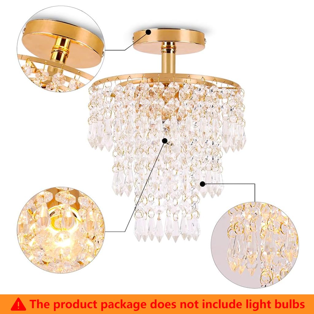 ELEPHANTBOAT Mini Crystal Chandelier for Living Room with 3 Tiers Raindrop Design | 11.4 in Ceiling Light Fixture