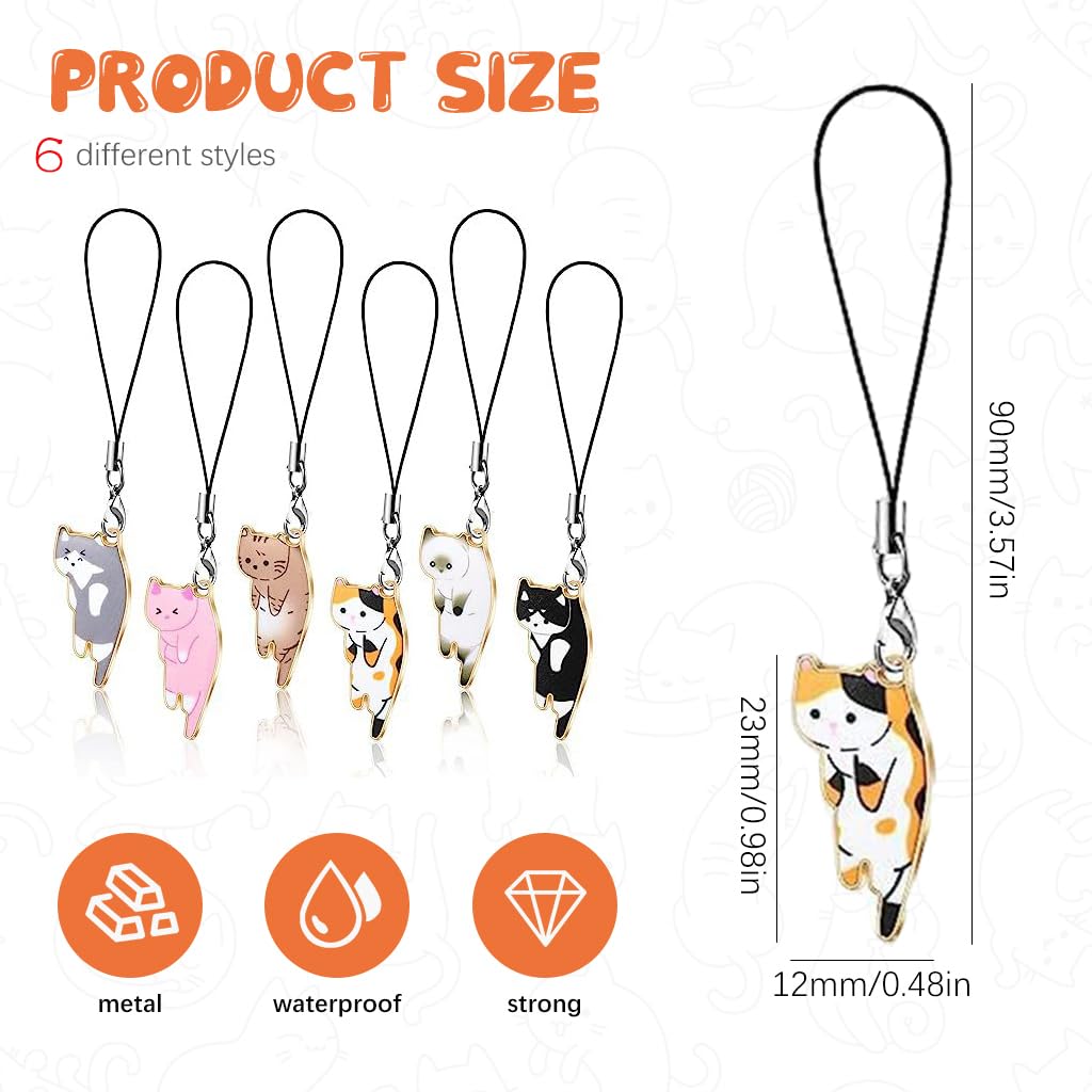 ZORBES Cute Cartoon Kitty Mobile Phone Charms 6Pcs with Line Loop for Women and Girls | Alloy Kawaii Cat Accessories for Phone Cases and Bags