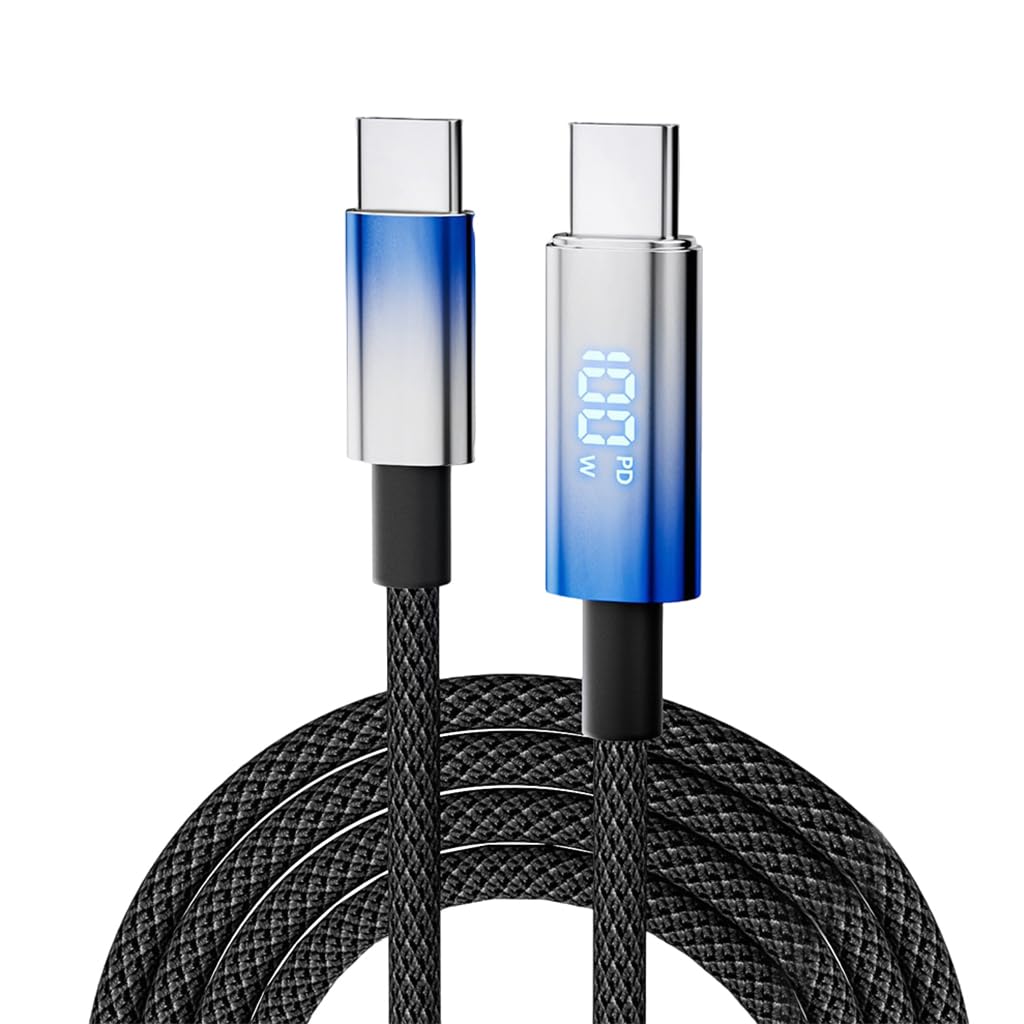 Verilux® PD100W TYPE C to TYPE C Cable for Phone LCD Power Display 6.6Ft TYPE C Fast Charging Cable Support  480Mdps Data Sync Travel Nylon Braiding TYPE C Cable for Phone, Tablet