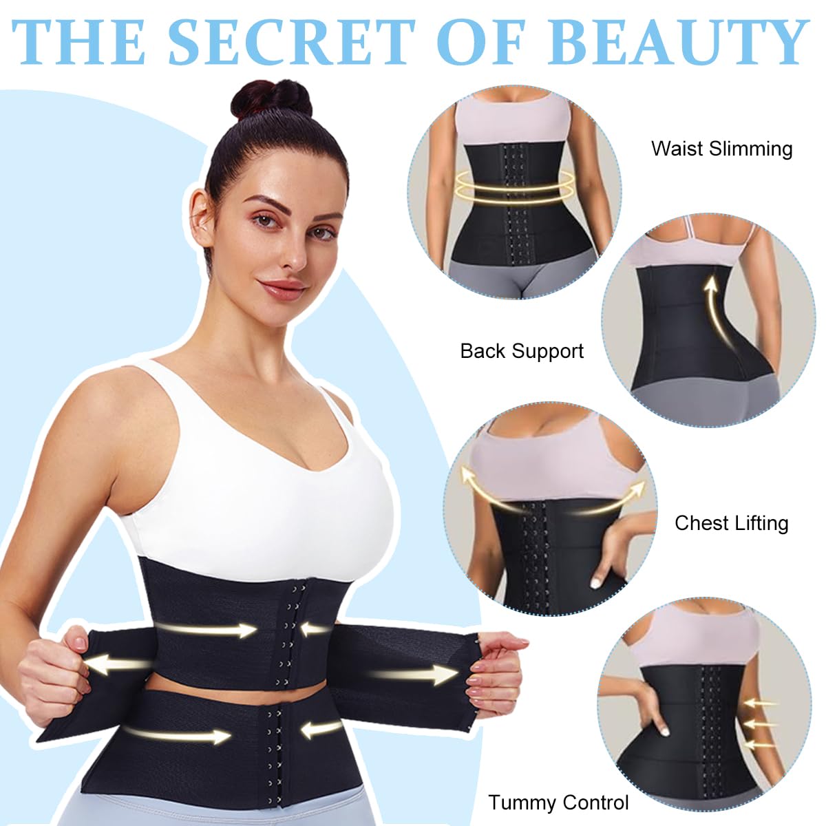 PALAY Waist Trainer for Women with 3 Section Adjustable Buckle 76–82 cm Black Shapewear