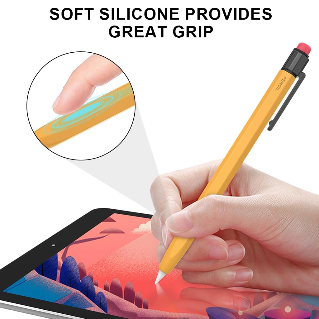 ZORBES Classic Pencil Case for Apple Pencil 1st and 2nd Generation with Anti Slip Grip | Yellow Silicone Sleeve with Clipped Cap
