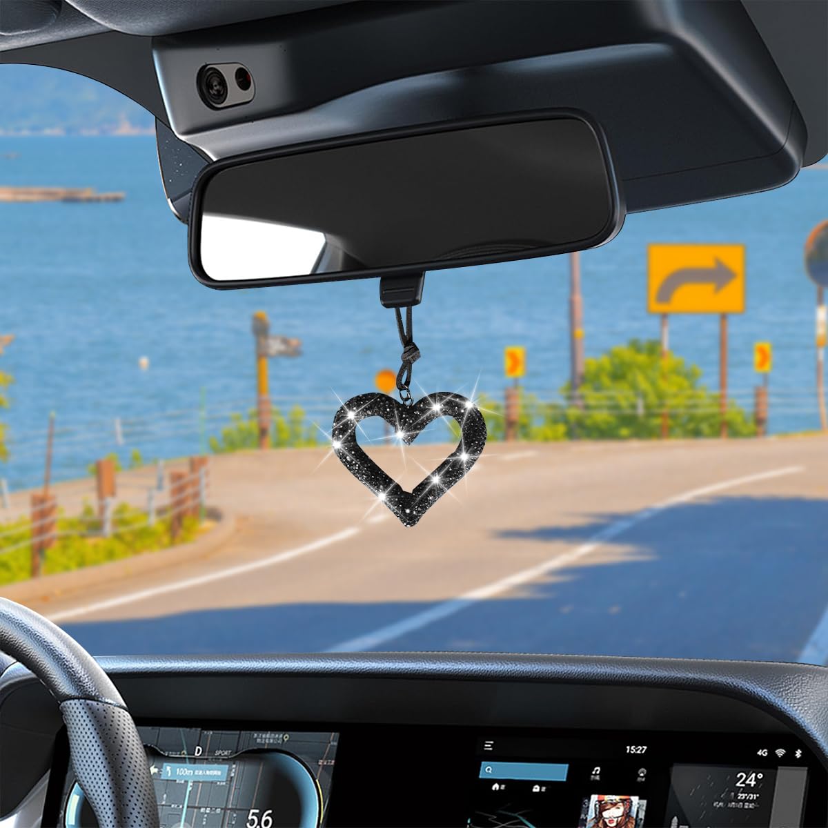 ZIBUYU Car Hanging Accessories for Rear View Mirror with Crystal Rhinestone Heart | Cute Ornament Gift for Women and Girls