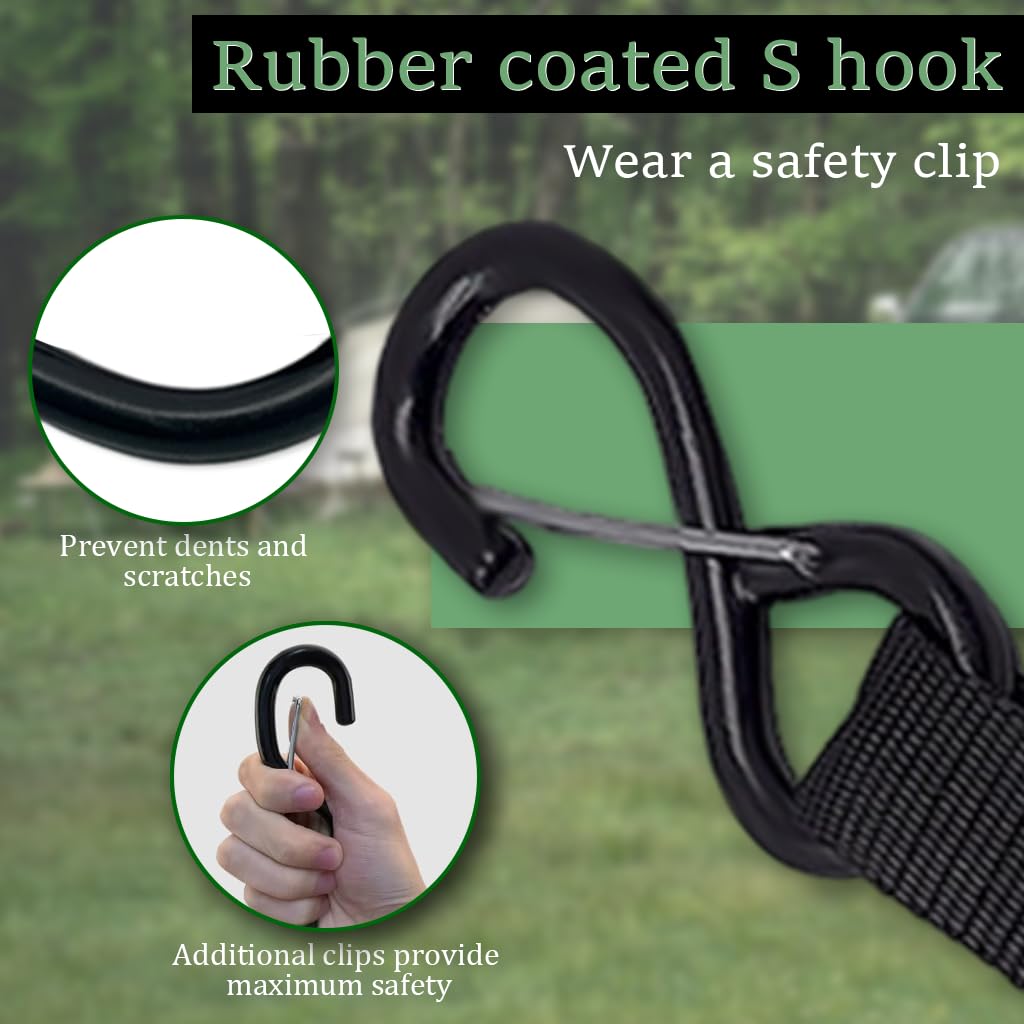 HASTHIP Ratchet Tie Down Straps for Motorcycles and Cargo featuring Quick Release 6.6 ft Nylon Webbing | Rubber Coated Heavy Duty Design