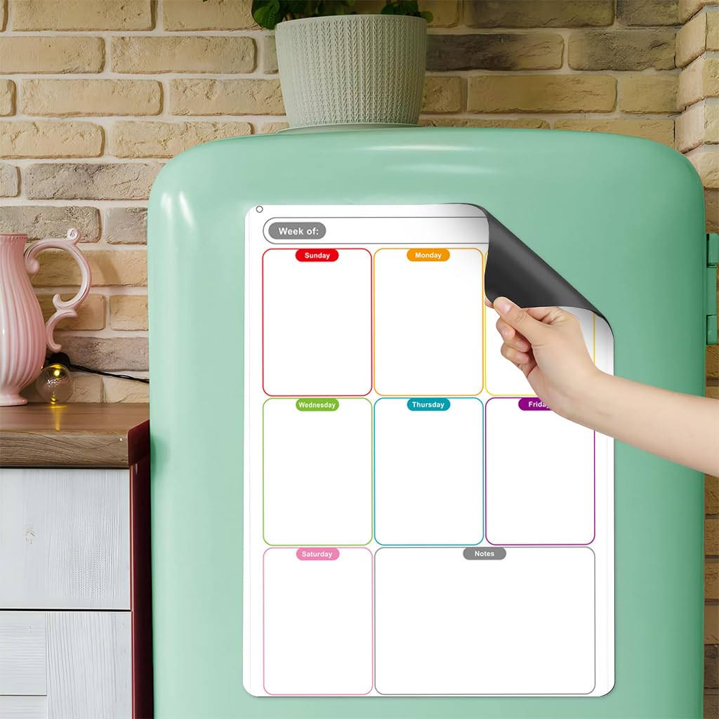 ZIBUYU Weekly Planner Magnetic Board for Fridge with Strong Magnetic Backing 29.7x42cm | Includes Marker Pens and Sponge Eraser