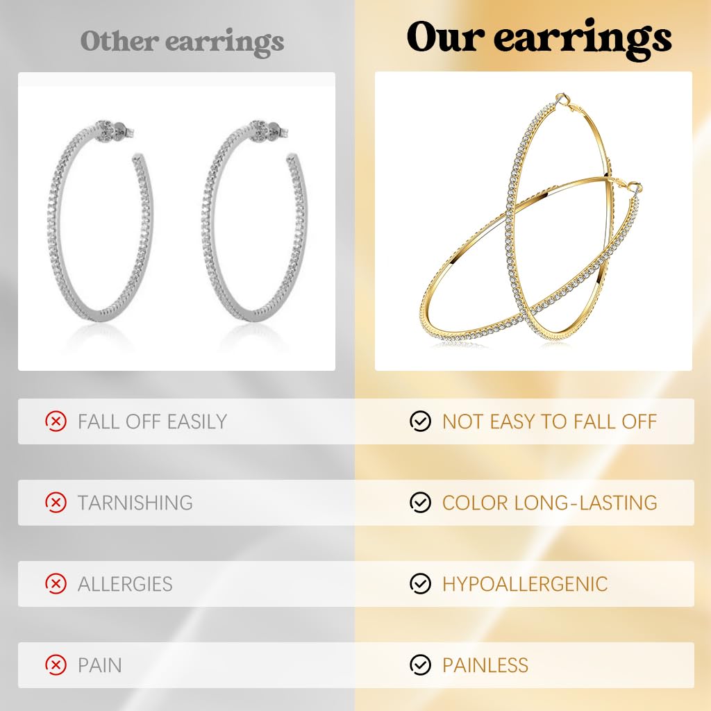 SANNIDHI Hoop Earrings Set for Women with Rhinestone Design 3 Pairs 2.5cm–4.4cm | Hypoallergenic Gold Jewelry