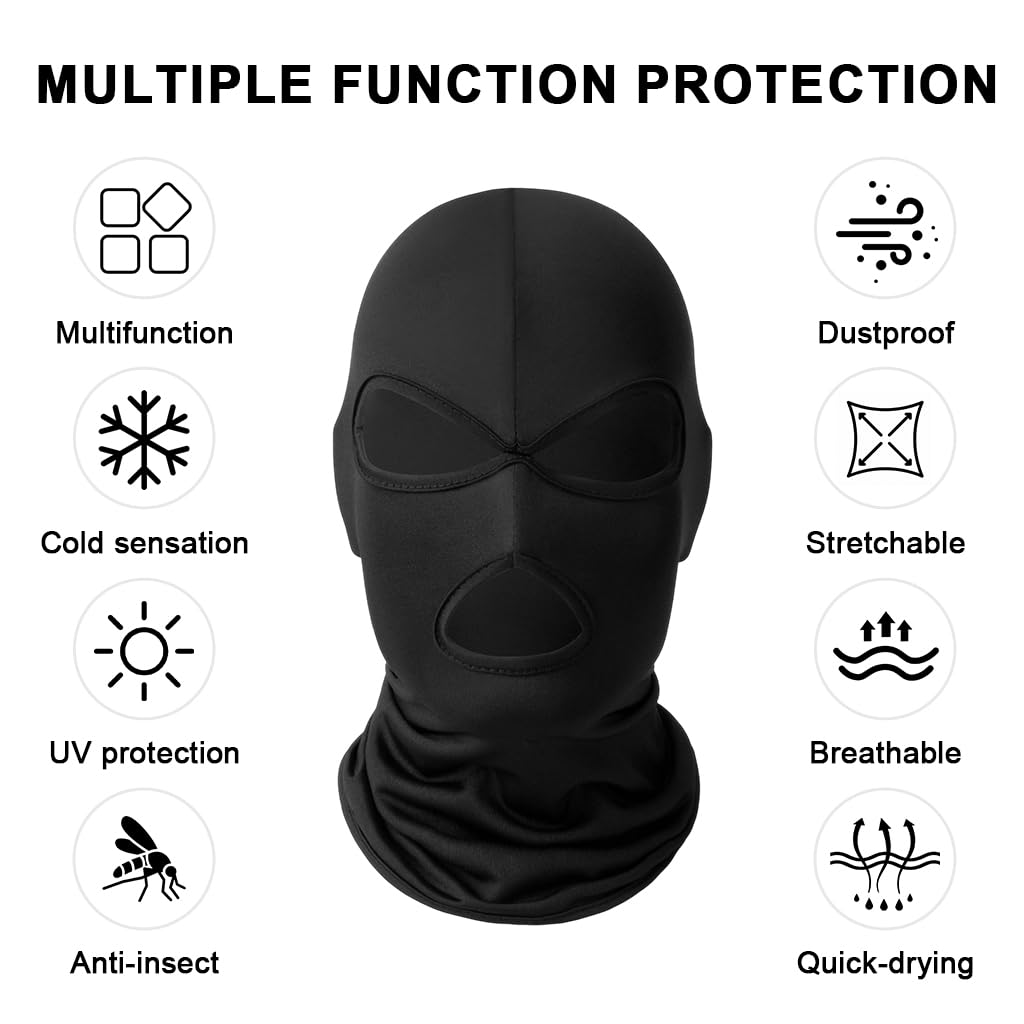 PROBEROS Full Face Mask for Cycling and Skiing with Breathable Lycra Fabric | Black Balaclava for Men and Women