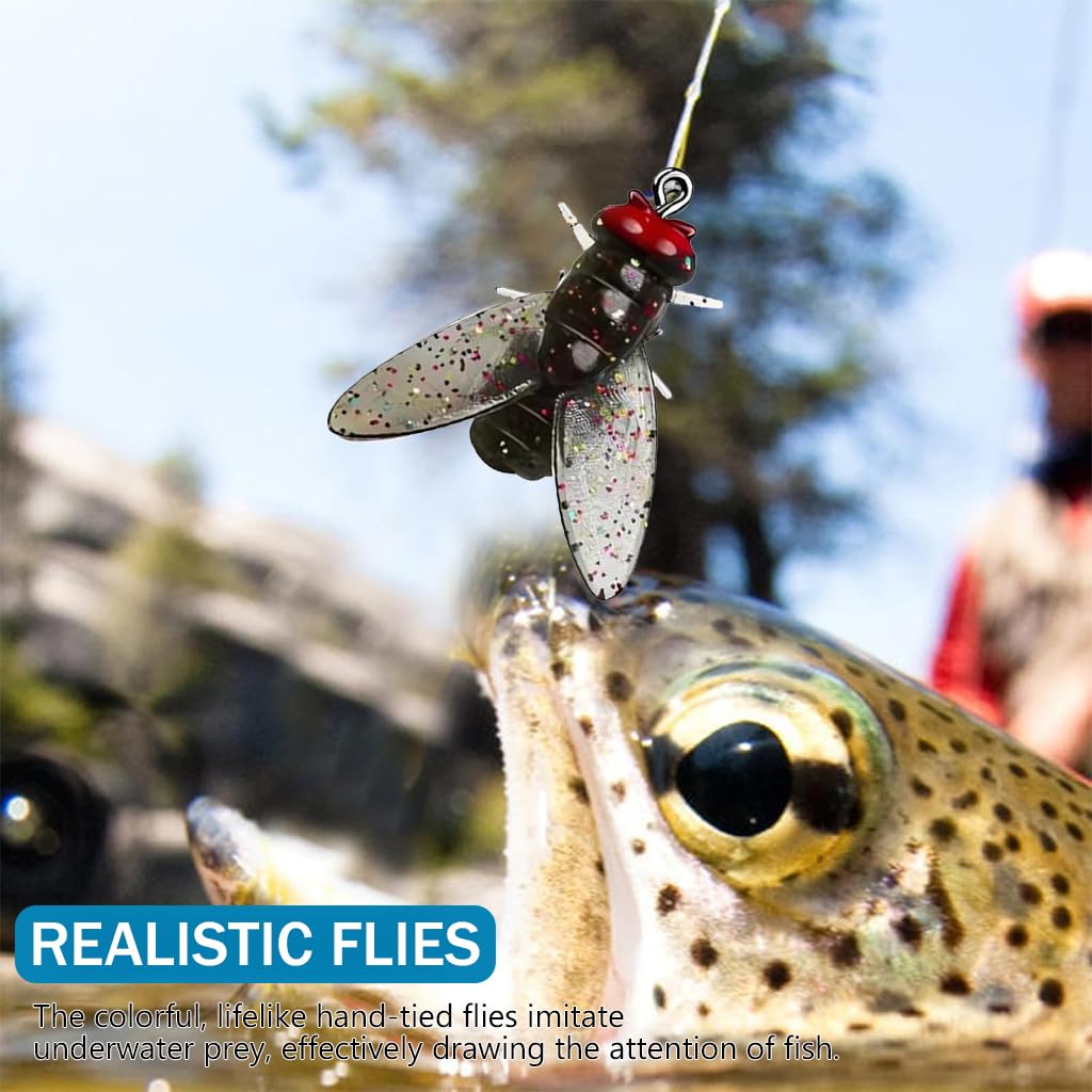 Proberos Fly Fishing Baits for Freshwater and Saltwater with 20pcs 15mm Flies | Enhanced Shrimp Scent Hooks