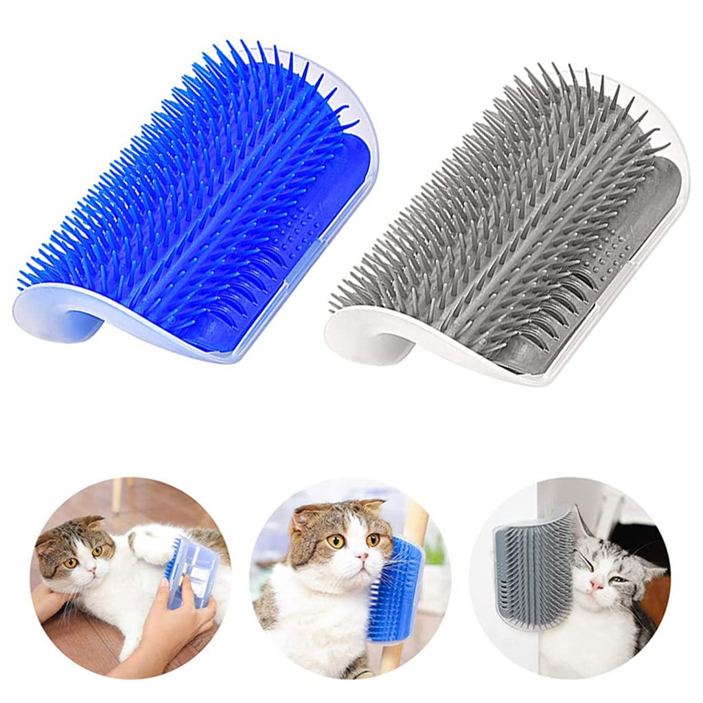 Qpets® 2 Pcs Cat Brush for Hair Grooming Wall Mount Corner Cat Scratcher Head Top Massage Comb for Cat Self Entertainment Massage Brush for Cat