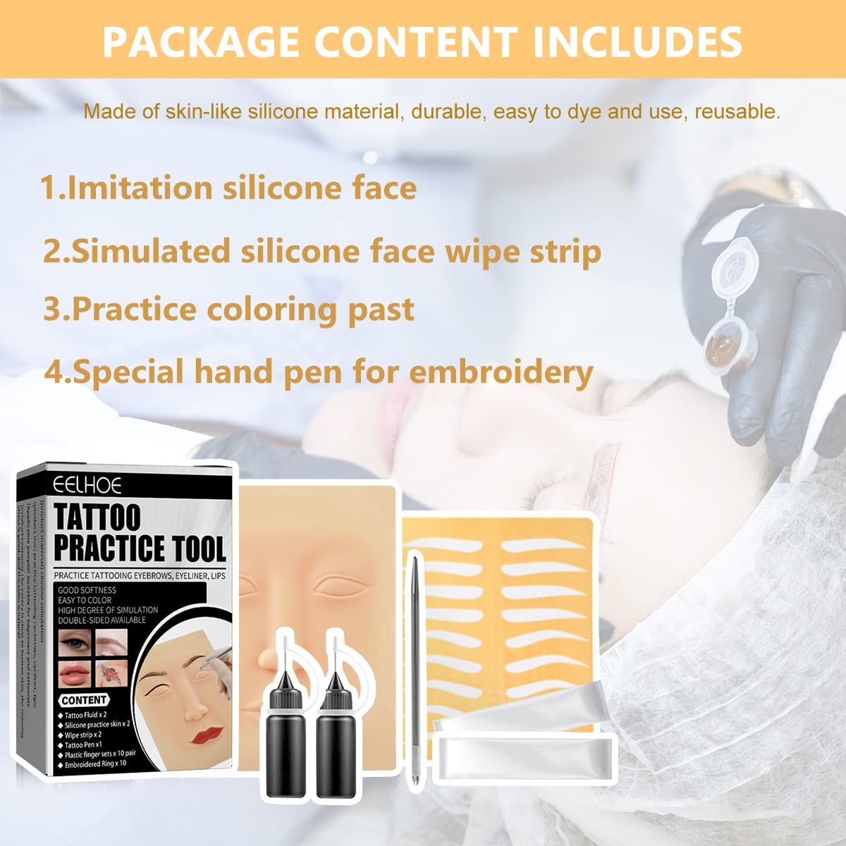 MAYCREATE Eyebrow Tattoo Kit for Practice with Silicone Skin and 2 Color Pigments | Training Set