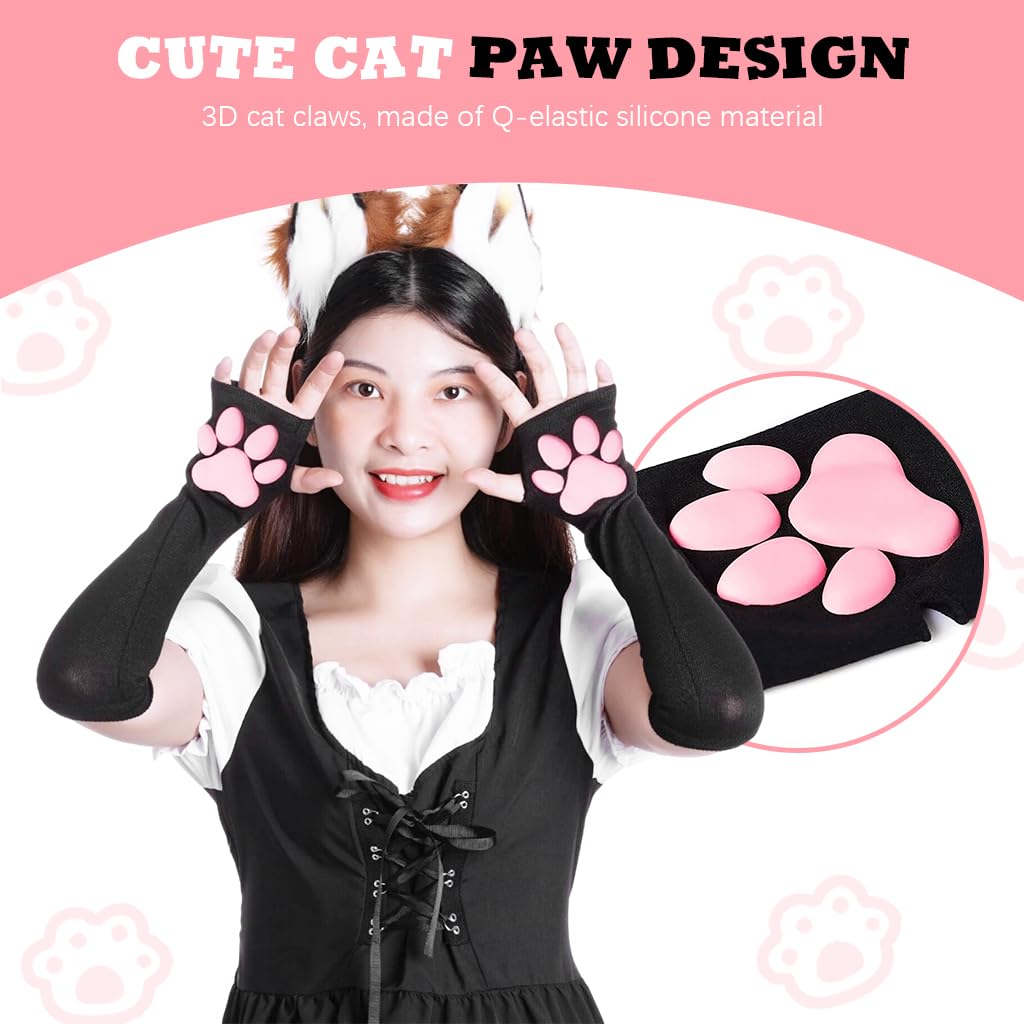 Venzina Cat Paw Gloves for Women featuring Fingerless Design and UV Protection | Black 1 Pair