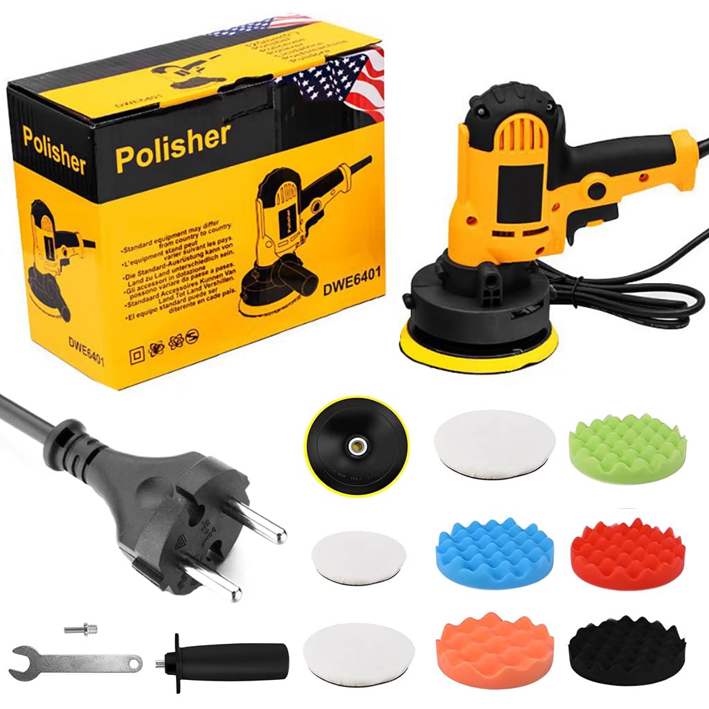 125mm Electric Car Polisher Machine for Car and Home Use with 700w Motor and Variable Speed | Includes 5 Sponge Pads and 2 Wool Pads