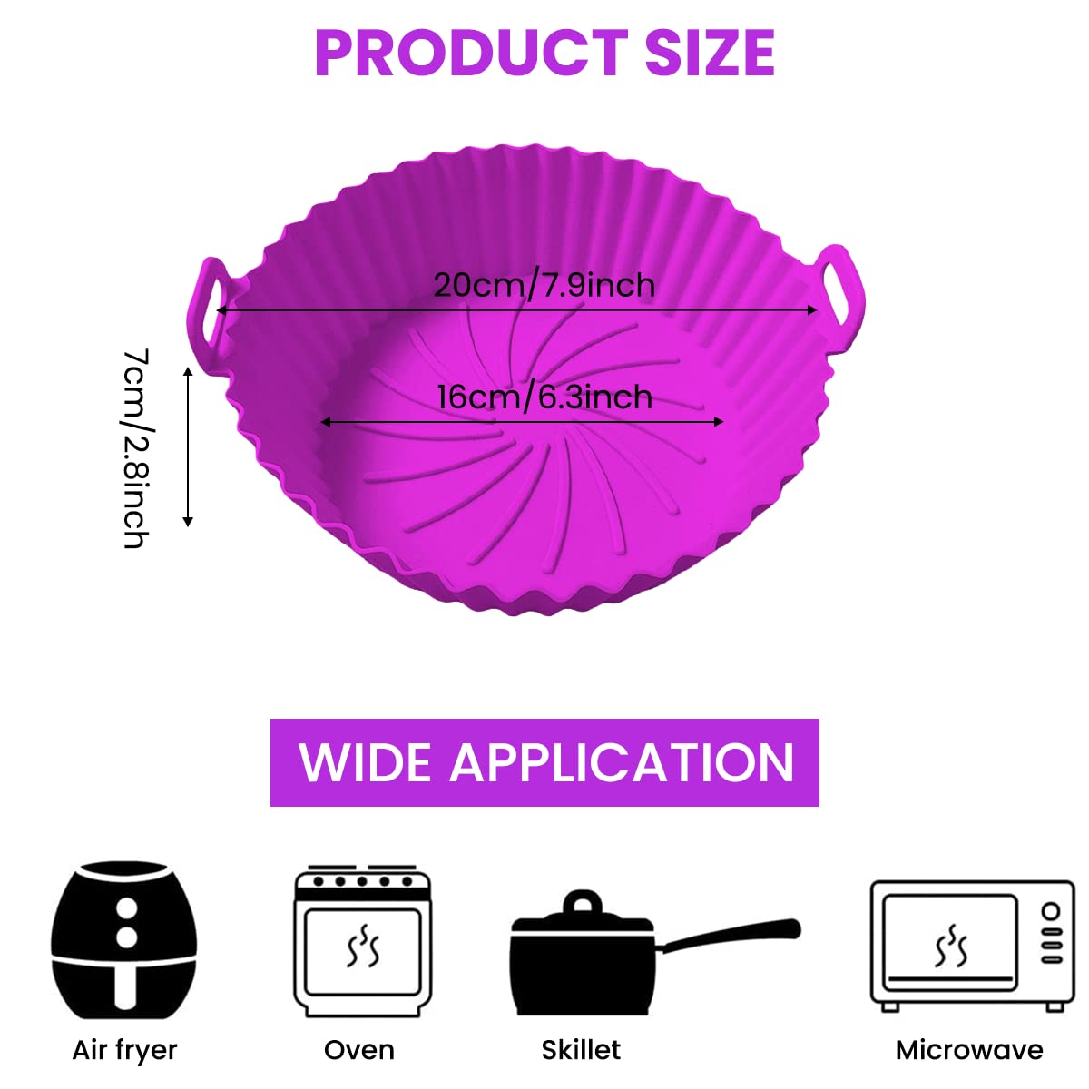 HASTHIP Air Fryer Silicone Liners, 7.9inch Air Fryer Silicone Baking Tray, Non-Stick Silicone Pot Liner, Air Fryer Accessories, Reusable Airfryer Basket Liners, Bottom 2mm Thickness, 1Pcs (Purple)