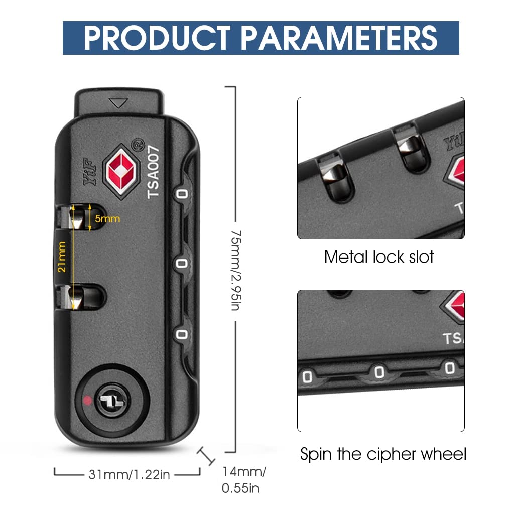 ZIBUYU TSA Lock for Luggage Suitcase TSA Security Lock Customs Lock TSA007 Approved Zipper Bags Fixed Lock for Luggage Travel 3 Bit Digital Combination Luggage Lock