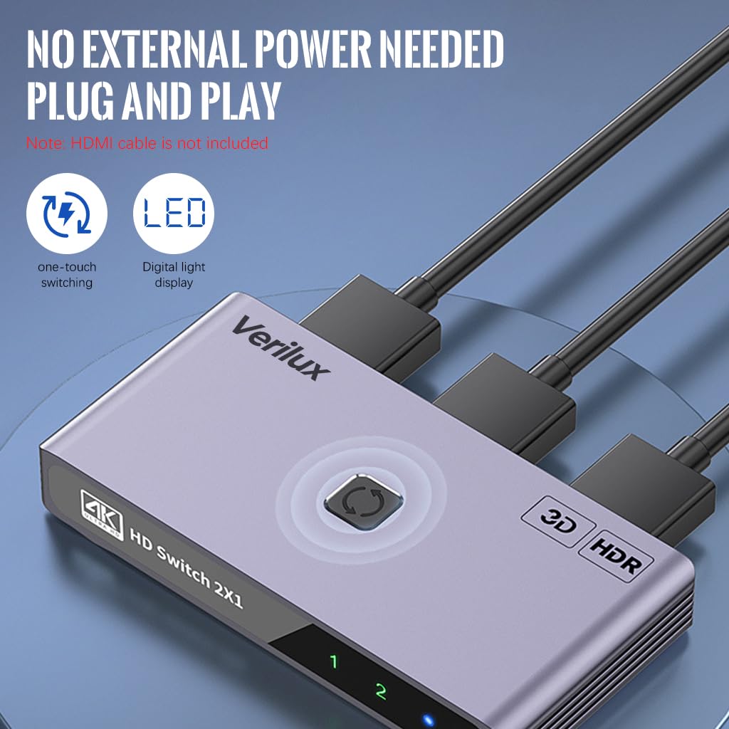 Verilux HDMI Splitter for TV and Gaming Consoles featuring 4K 60Hz Support | Plug and Play