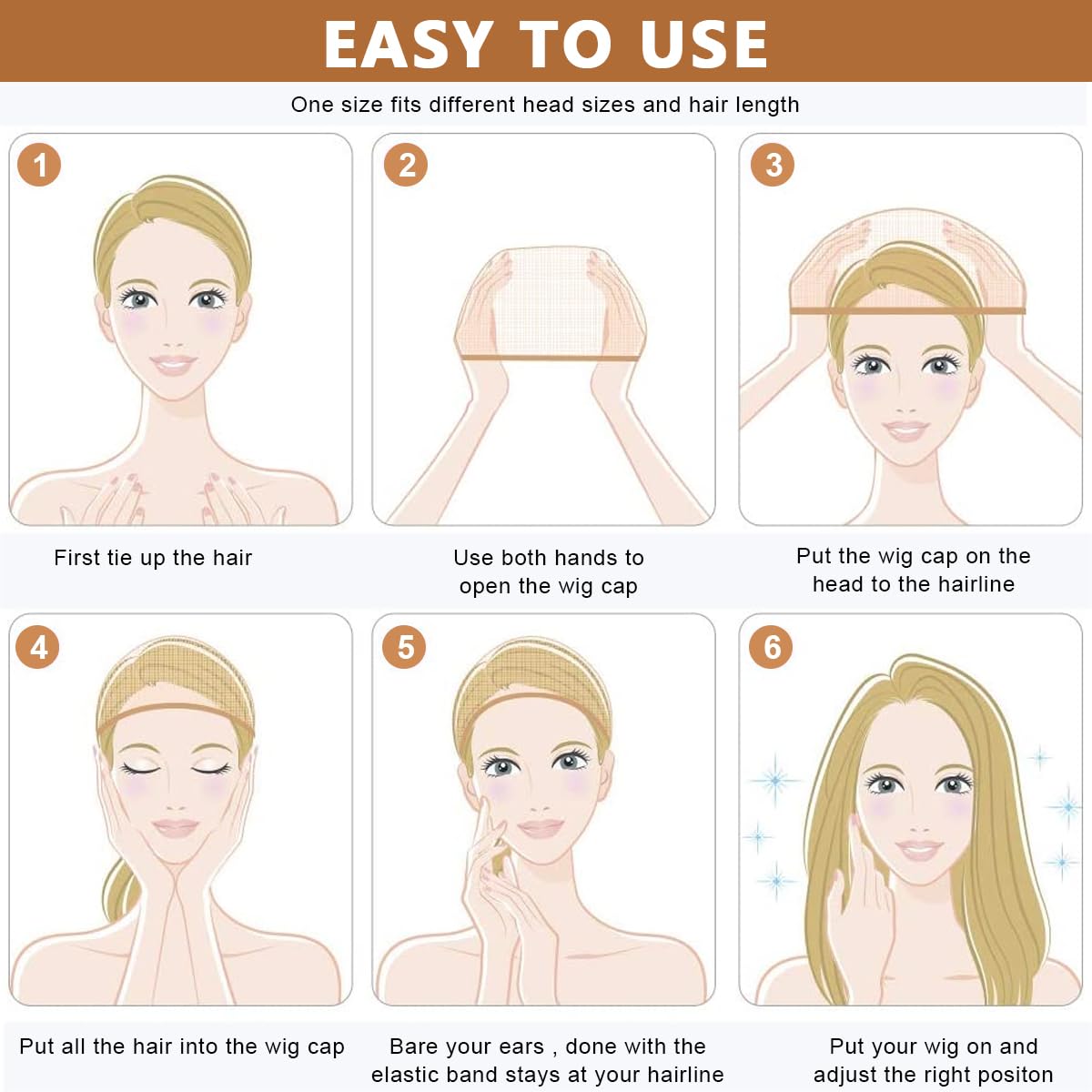 MAYCREATE Wig Cap for Women with Elastic Hemming and 10pcs Set | Breathable Nylon
