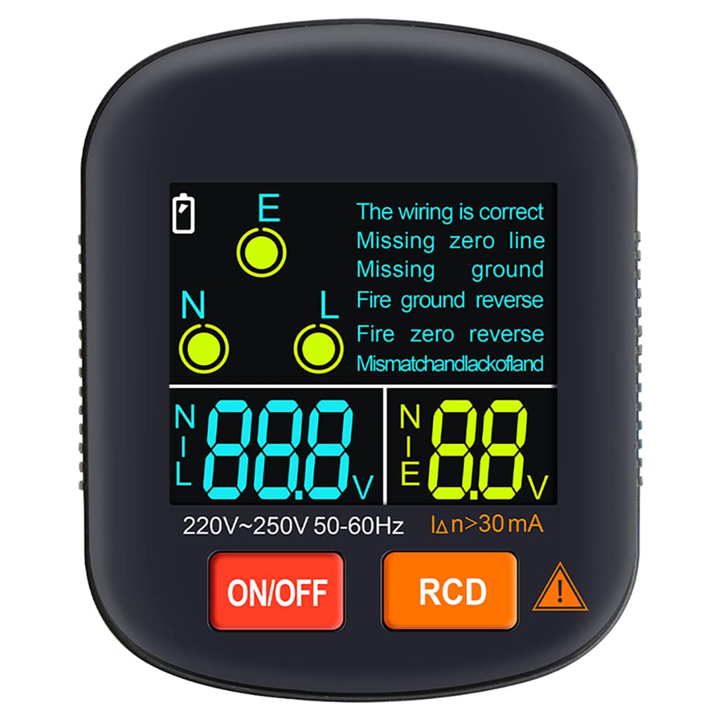 Serplex® RCD Socket Tester, EU Plug Voltage Tester with Live Voltage and Leakage Voltage Display, Automatic Voltage and Leakage Check Battery Powered Wall Plug for Neutral Line Wire