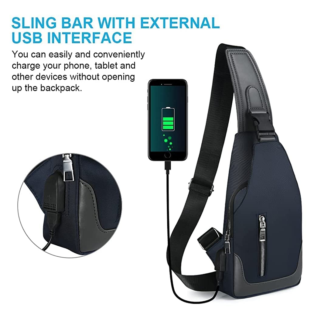 PROBEROS Crossbody Bag for Travel and Outdoor Use with USB Port & 16x6x30.5 cm Compartments | Blue Nylon Design