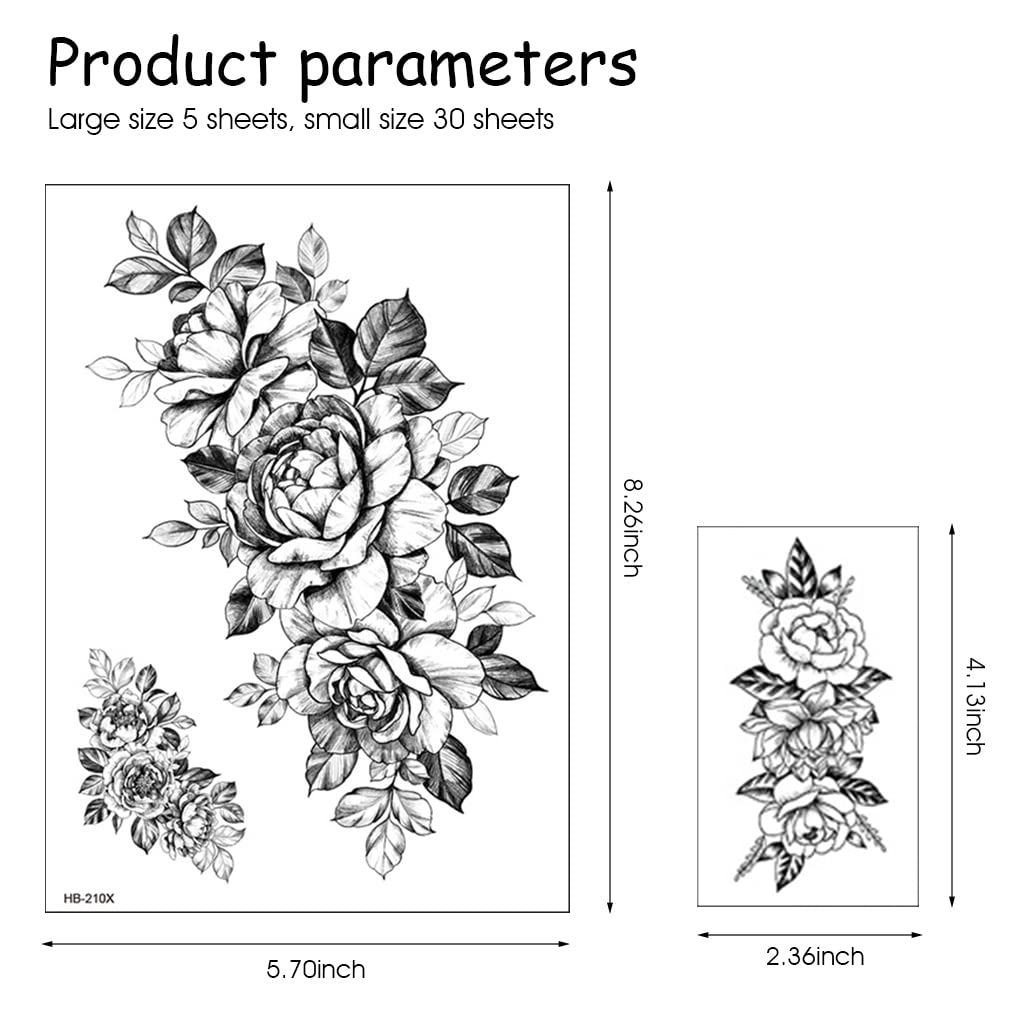 HASTHIP® 35 Sheets Waterproof Roses Flowers, Butterflies Temporary Assorted Tatto Sticker for Body Art