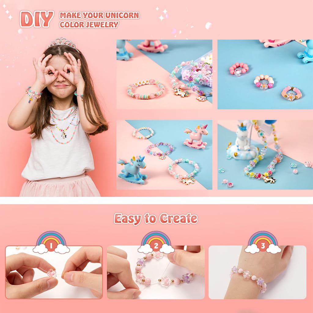 SANNIDHI® Bracelet Making Set,Clay Beads Kit,Macaron Color Beads for Bracelet Making for Girls Kids Letter with Unicorn Pendants Crystal Star Flower Hair Set DIY Jewellery Crafts
