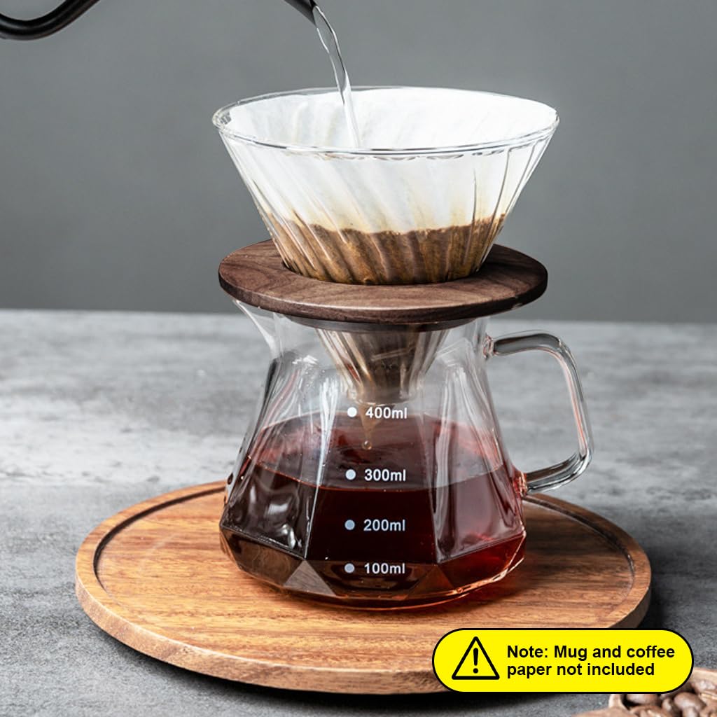 Supvox Glass Coffee Dripper with Spiral Ridges and Bamboo Stand | 2PCS High Borosilicate Set