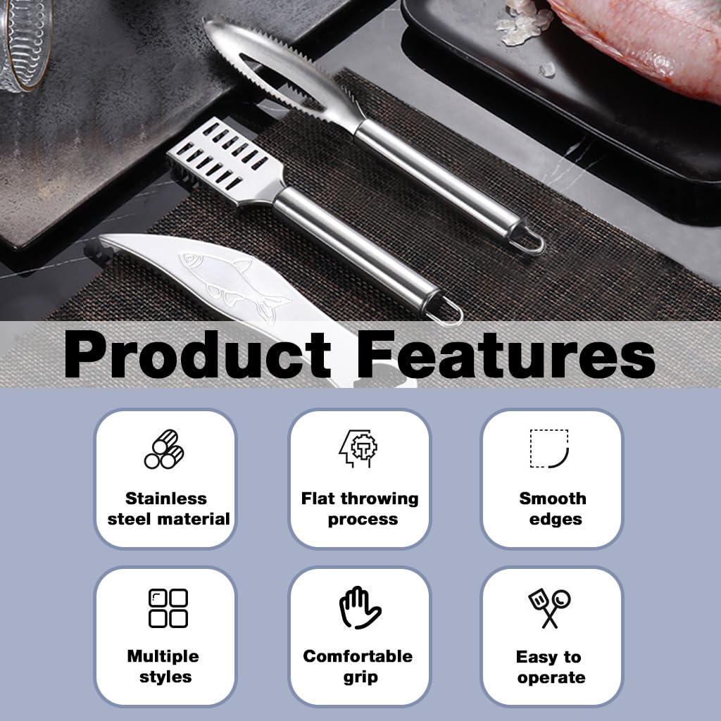 HASTHIP Fish Scaler Set for Easy Fish Cleaning featuring 3 PCS Ergonomic Handle Tools | 304 Stainless Steel