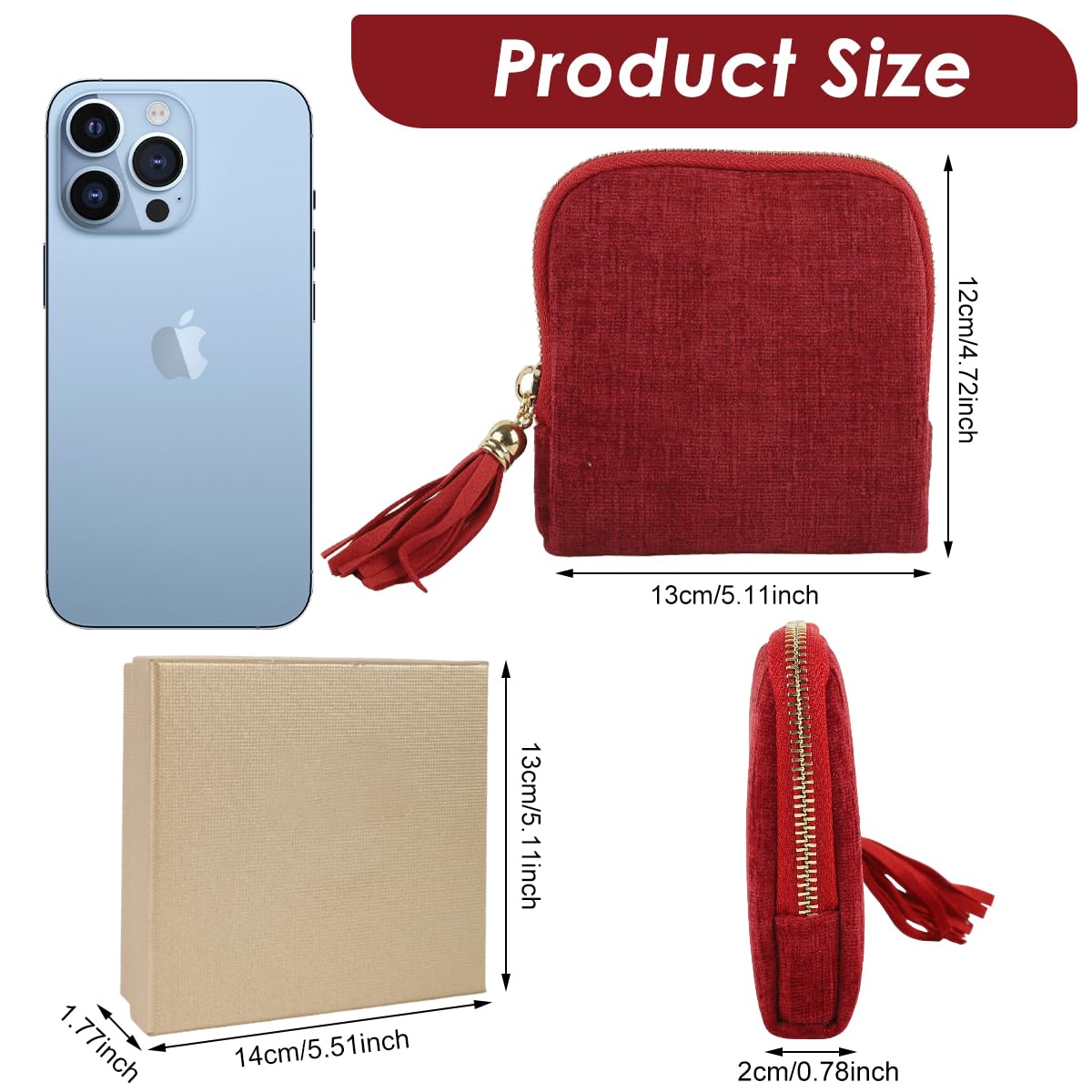 MAYCREATE Jewelry Storage Pouch for Travel with Tassel Zipper 13x11.5cm | Red Organizer