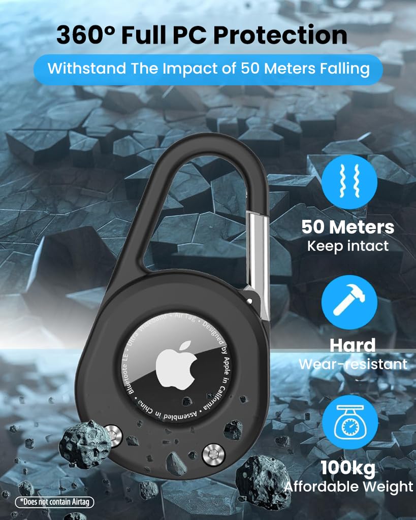 ZORBES AirTag Holder Keychain for Travel and Pets with Screw Lock Carabiner Clip | Hard Plastic Waterproof Case