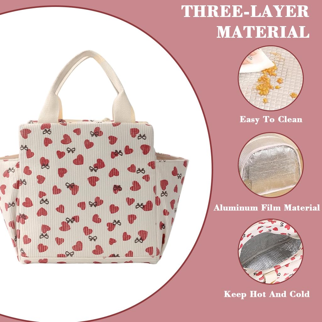 PALAY Lunch Bag for Office with Thermal Insulation and Side Pockets | Corduroy Strawberry Design