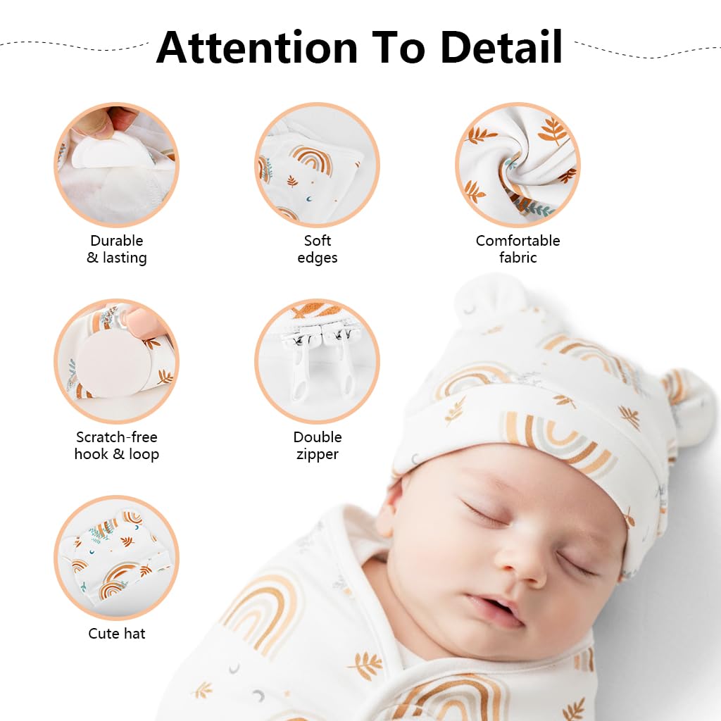 SNOWIE SOFT Swaddle for Newborn Baby with 2 Way Zipper and Arms Up Design | 70cm Pure Cotton
