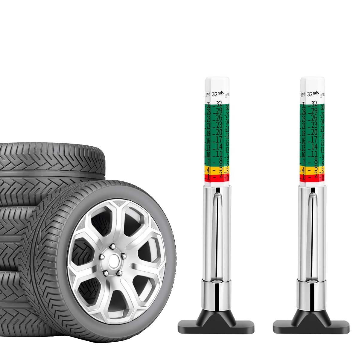 STHIRA Tire Tread Depth Gauge for Tire Safety with 0-25mm Range and Color Coded Marks | Stainless Steel