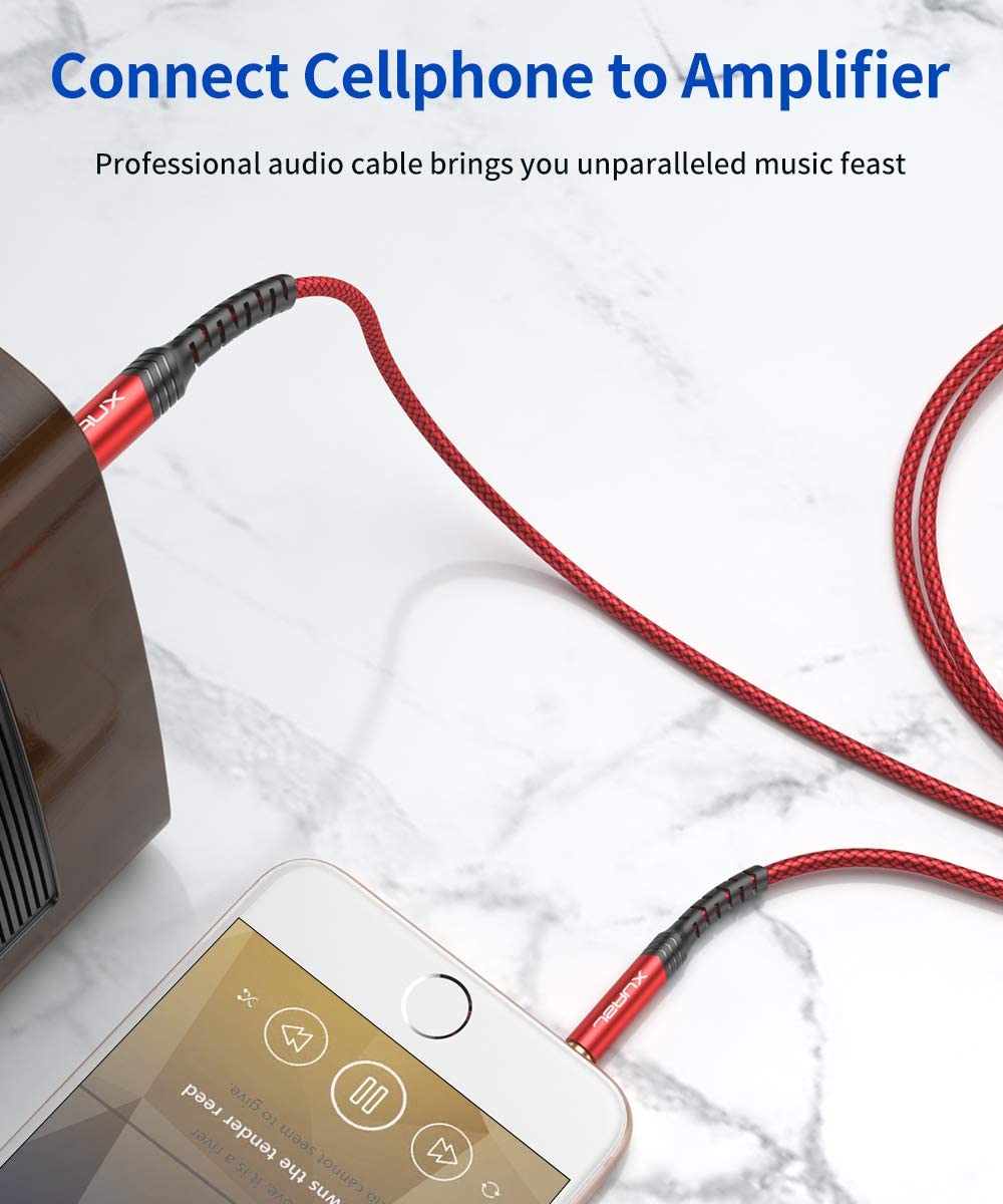 JSAUX 3.5mm to 6.35mm Aux Cable for Guitar and Speaker featuring 24k Gold Connectors 10ft
