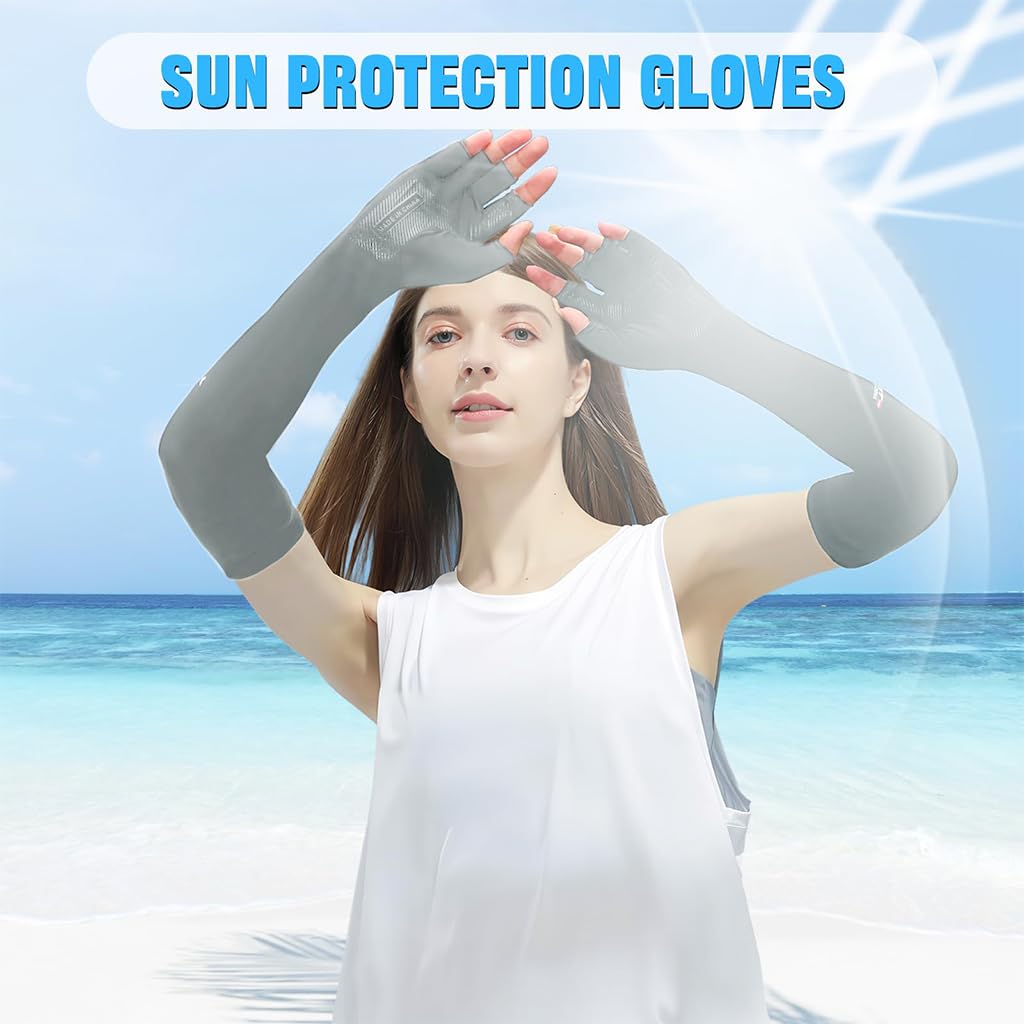 PALAY® 1 Pairs Summer Glove Arm Sleeves UV Protection Sleeves One Piece Cool Silk Arm Sleeves Quick Dry Breathable Arm Sleeves for Driving, Riding, Hiking