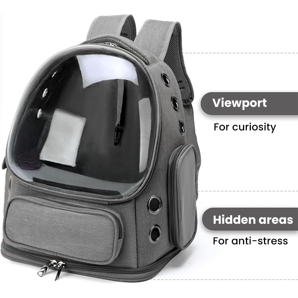 ZIBUYU Cat Carrier Backpack for Travel and Hiking featuring Bubble Window | Grey Ventilated Design