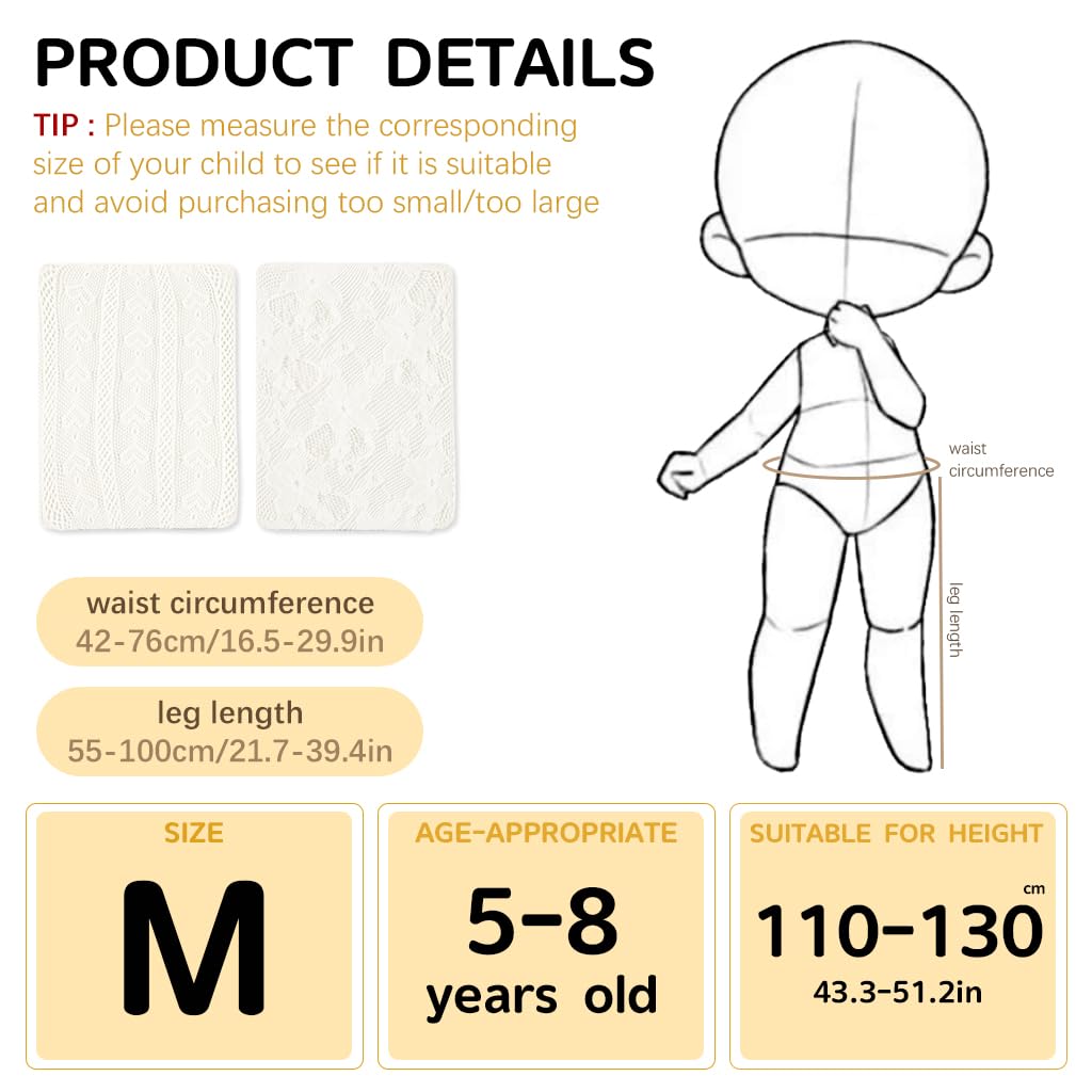 PALAY Lace Pantyhose for Kids Girls featuring Floral and Heart Patterns 2 Pcs White Stockings