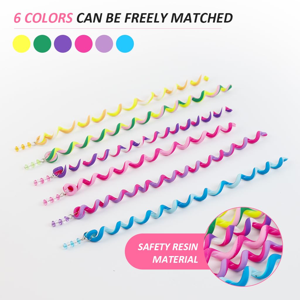 PALAY Spiral Hair Braids Makers 12pcs 10in for Girls with Elastic Clip Ropes | Colorful Styling Accessories