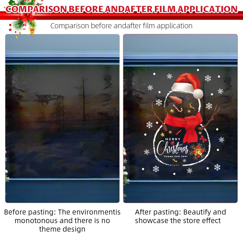 HASTHIP Snowman Window Clings for Christmas Decorations with Static Cling 45x60cm | Reusable Glass Stickers