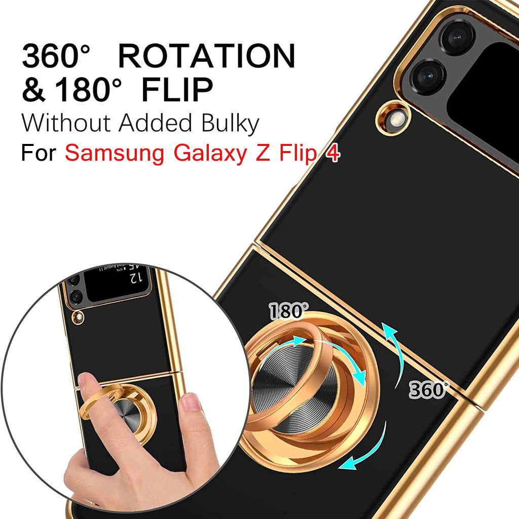 ZORBES Phone Case for Samsung Galaxy Z Flip 4 with Metal Frame and Grip | 2PCS Black Anti-Scratch Cover
