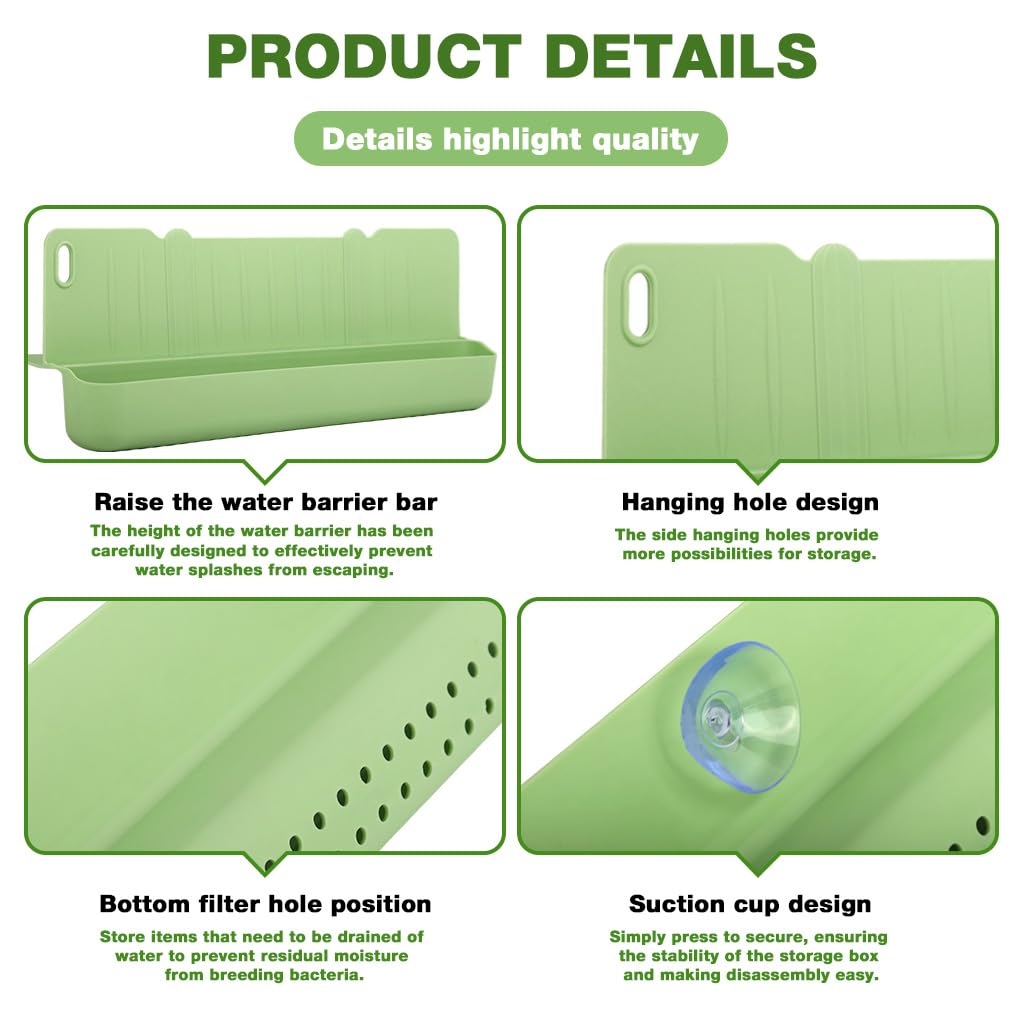 Supvox Sink Splash Guard for Kitchen with 16.7 in Drain Storage Compartment and L Shape Silicone Panel