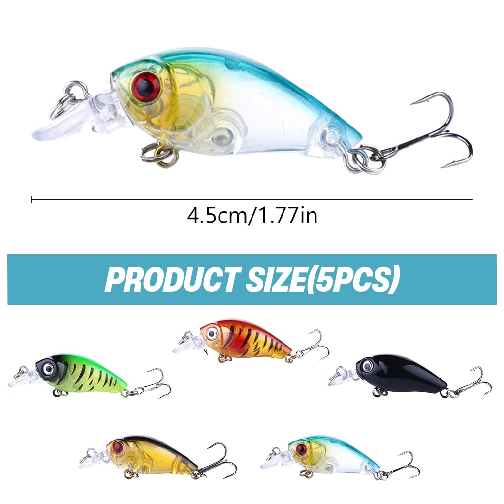 Proberos Fishing Lures Kit for Bass with 4.5cm 4g Crankbaits and 3D Eyes | 5pcs Set