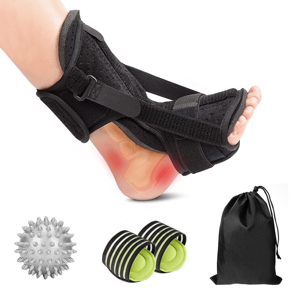 HANNEA® Plantar Fasciitis Splint Plantar Fasciitis Heel Support for Man & Women Pain Relief Plantar Fasciitis Adjustable Foot Splint Massage Ball, Fasten Strap, 2 Arch Pad, Drawstring Pouch